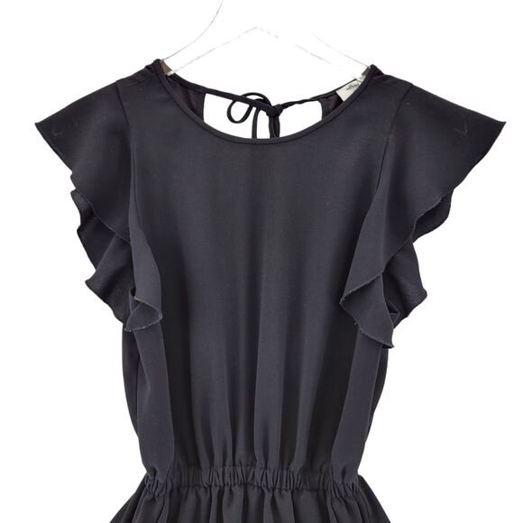 Aritzia‎ Wilfred Fleurette Romper Size XS Black Open Back Short Flutter Sleeves - Picture 4 of 13
